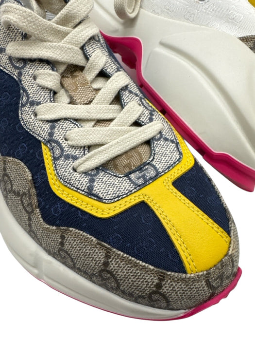 Gucci Shoe Size 5 Yellow, Blue, Brown Leather & Canvas Lace Up Chunky Sneakers Yellow, Blue, Brown / 5