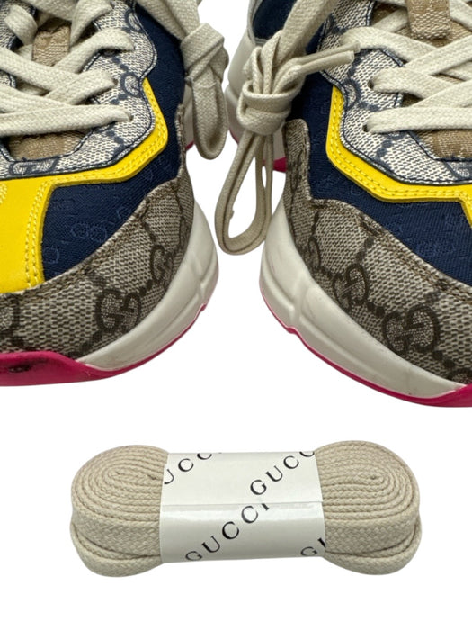 Gucci Shoe Size 5 Yellow, Blue, Brown Leather & Canvas Lace Up Chunky Sneakers Yellow, Blue, Brown / 5
