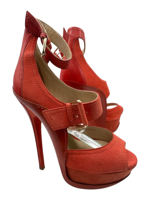 Jimmy Choo Shoe Size 38.5 Orange Leather Peep Toe Buckle Ankle Strap Pumps Orange / 38.5