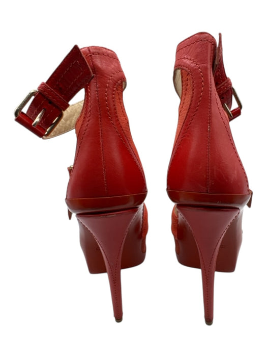 Jimmy Choo Shoe Size 38.5 Orange Leather Peep Toe Buckle Ankle Strap Pumps Orange / 38.5