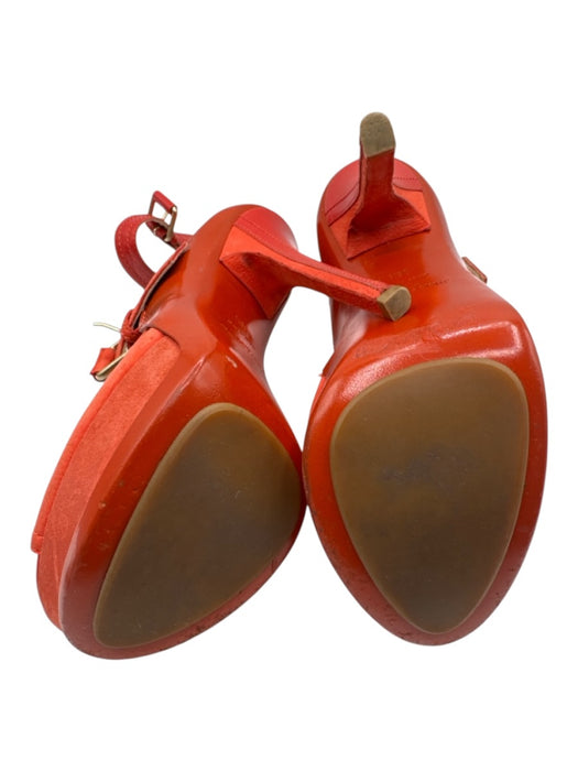 Jimmy Choo Shoe Size 38.5 Orange Leather Peep Toe Buckle Ankle Strap Pumps Orange / 38.5