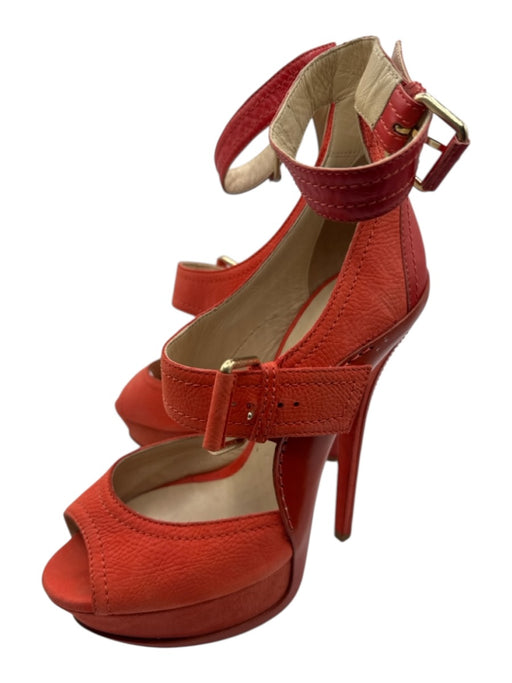 Jimmy Choo Shoe Size 38.5 Orange Leather Peep Toe Buckle Ankle Strap Pumps Orange / 38.5