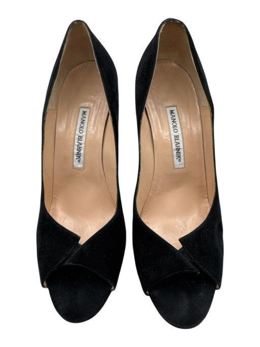 Manolo Blahnik Shoe Size 39.5 Black Leather Suede Peep Toe Cut Out Pumps Black / 39.5