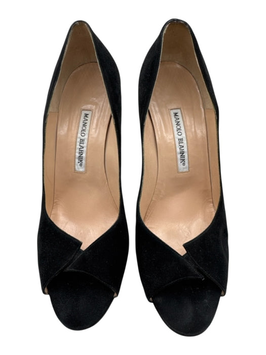 Manolo Blahnik Shoe Size 39.5 Black Leather Suede Peep Toe Cut Out Pumps Black / 39.5