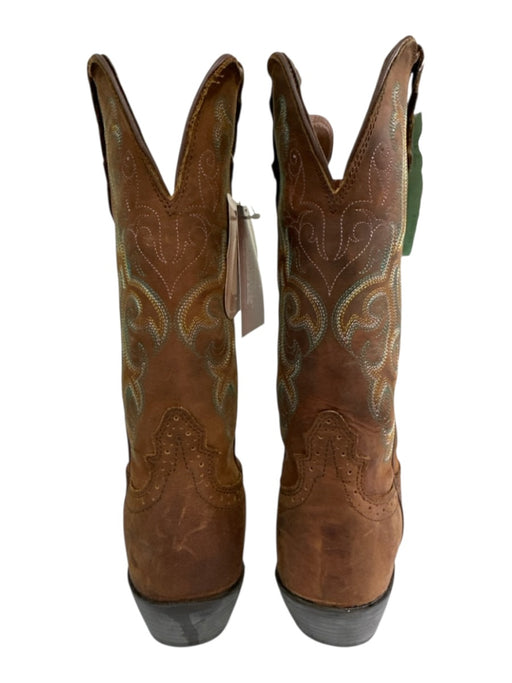 Justin Shoe Size 6 Brown, green, yellow Leather Square Toe Embroidered Boots Brown, green, yellow / 6