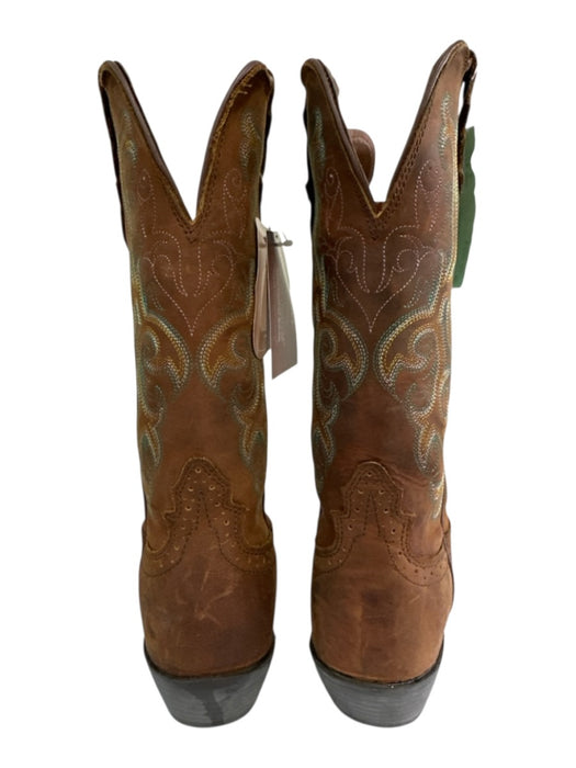Justin Shoe Size 6 Brown, green, yellow Leather Square Toe Embroidered Boots Brown, green, yellow / 6