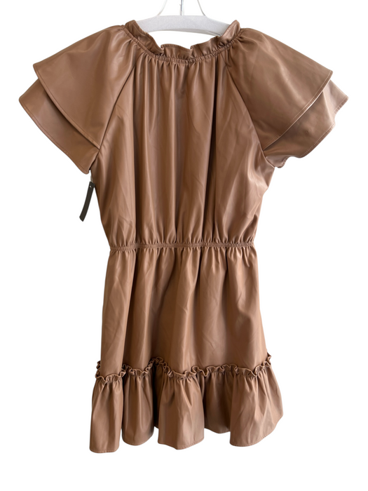 Olivia James Size M Brown Polyester Blend Pleather V Neck Cap Sleeve Dress Brown / M