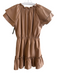 Olivia James Size M Brown Polyester Blend Pleather V Neck Cap Sleeve Dress Brown / M
