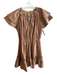 Olivia James Size M Brown Polyester Blend Pleather V Neck Cap Sleeve Dress Brown / M