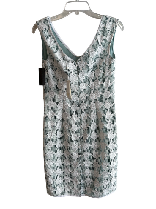 Tory Burch Size 4 White & Multi Polyester Sleeveless Lace Detail Back Zip Dress White & Multi / 4