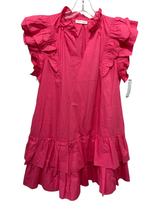 Carole Christian Size S Pink Cotton Flutter Sleeves V Neck Mini Dress Pink / S