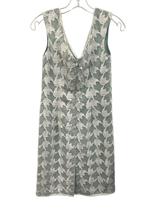 Tory Burch Size 4 White & Green Polyester Lace Overlay V Neck Zip Back Dress White & Green / 4