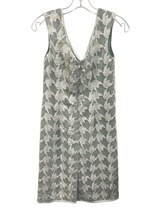 Tory Burch Size 4 White & Green Polyester Lace Overlay V Neck Zip Back Dress White & Green / 4
