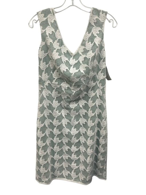 Tory Burch Size 4 White & Green Polyester Lace Overlay V Neck Zip Back Dress White & Green / 4