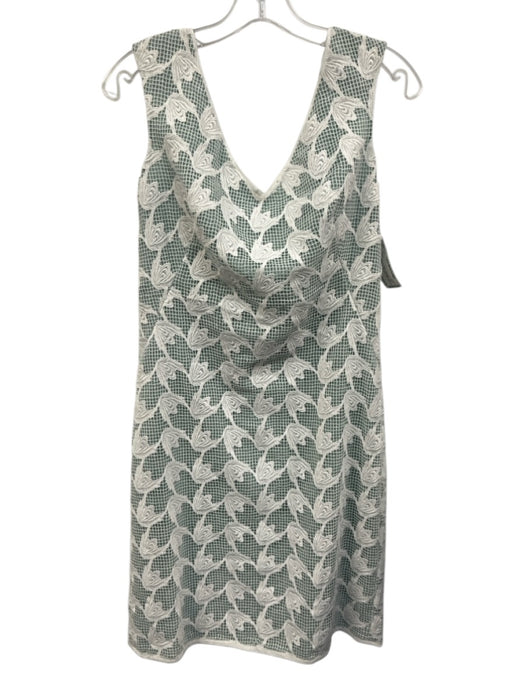 Tory Burch Size 4 White & Green Polyester Lace Overlay V Neck Zip Back Dress White & Green / 4