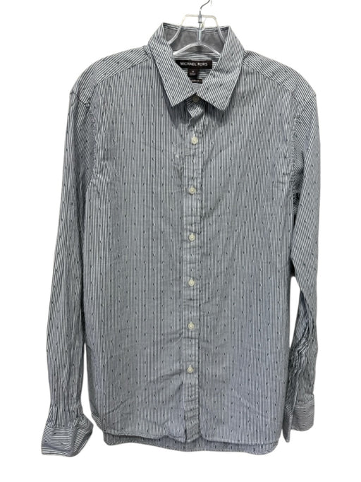 Michael Kors Size M Blue & White Cotton Button Front Striped Collared Top Blue & White / M