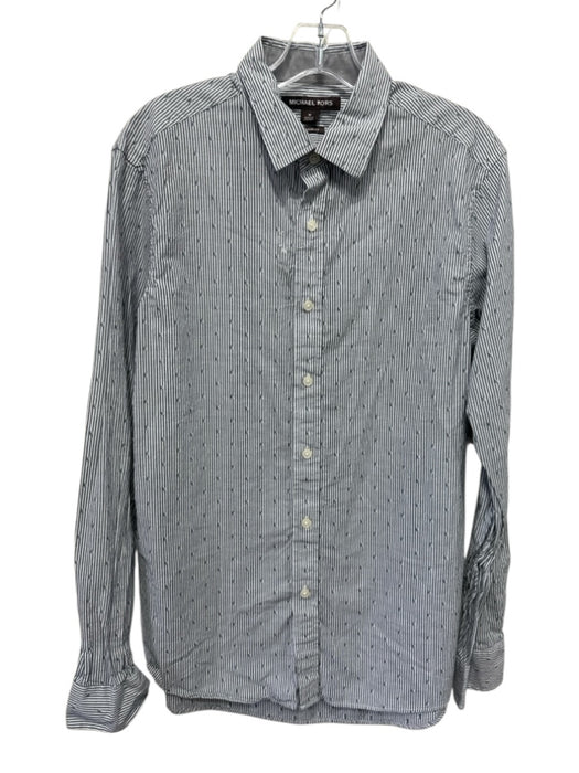 Michael Kors Size M Blue & White Cotton Button Front Striped Collared Top Blue & White / M