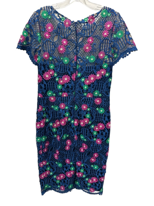 David Meister Size 8 Blue & Multi Polyester Lace Overlay Zip Back Romper Blue & Multi / 8