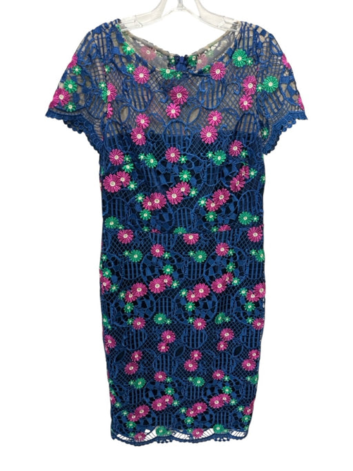David Meister Size 8 Blue & Multi Polyester Lace Overlay Zip Back Romper Blue & Multi / 8