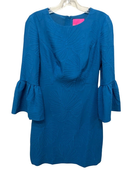 Lilly Pulitzer Size 2 Blue Poly Blend Jacquard Zip Back Knee Length Dress Blue / 2