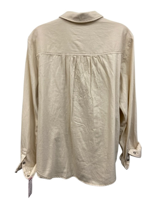 Pilcro Size Large Cream & Brown Cotton Long Sleeve Snap Button Patch Pocket Top Cream & Brown / Large