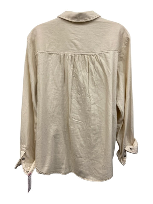 Pilcro Size Large Cream & Brown Cotton Long Sleeve Snap Button Patch Pocket Top Cream & Brown / Large