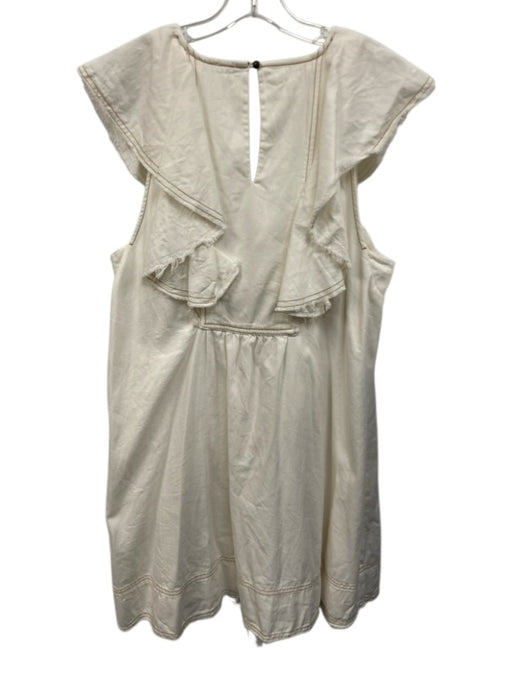 Pilcro Size Est L Cream White Cotton Cap Sleeve Button Detail Raw Hem Dress Cream White / Est L