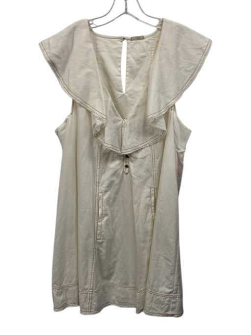 Pilcro Size Est L Cream White Cotton Cap Sleeve Button Detail Raw Hem Dress Cream White / Est L
