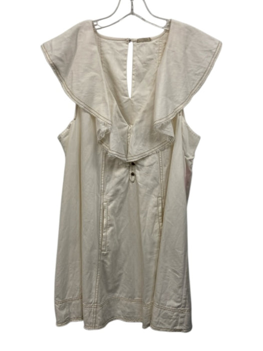 Pilcro Size Est L Cream White Cotton Cap Sleeve Button Detail Raw Hem Dress Cream White / Est L