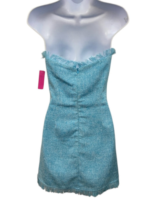 More To Come Size Medium Light Blue Polyester Strapless Tweed Fringe Dress Light Blue / Medium