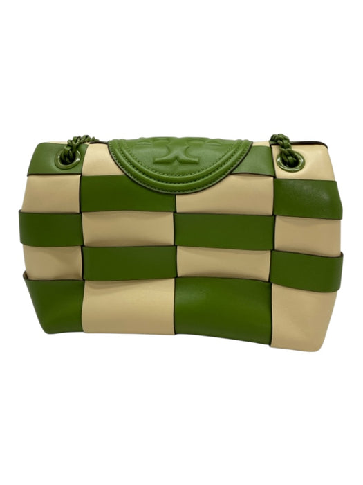 Tory Burch Green & Yellow Leather Checked Logo Flap Closure shoulder bag Bag Green & Yellow / Medium
