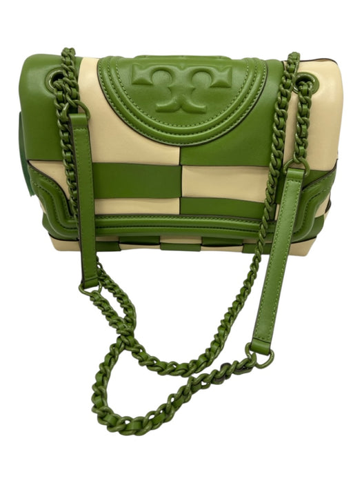 Tory Burch Green & Yellow Leather Checked Logo Flap Closure shoulder bag Bag Green & Yellow / Medium