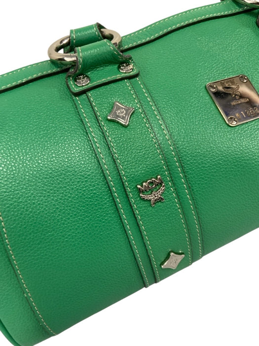 MCM Green & Silver Leather Silver Hardware Logo Rectangle shoulder bag Bag Green & Silver / Medium