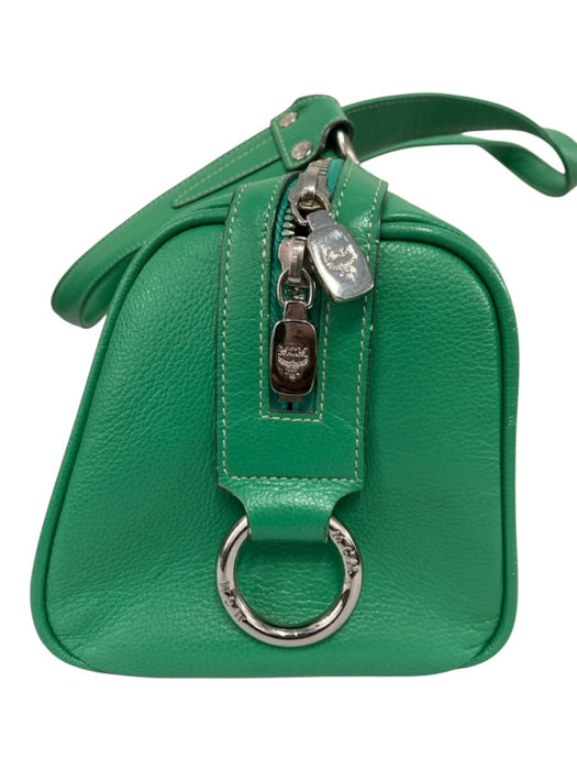 MCM Green & Silver Leather Silver Hardware Logo Rectangle shoulder bag Bag Green & Silver / Medium