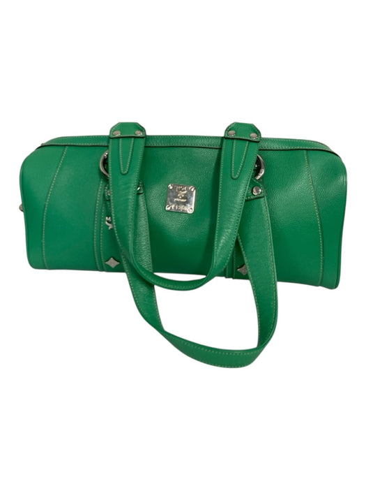 MCM Green & Silver Leather Silver Hardware Logo Rectangle shoulder bag Bag Green & Silver / Medium