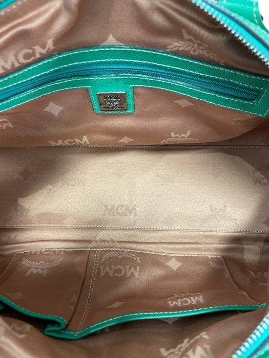 MCM Green & Silver Leather Silver Hardware Logo Rectangle shoulder bag Bag Green & Silver / Medium