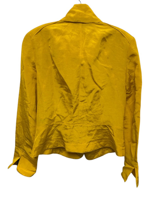 Lafayette 148 Size 10 Yellow Linen & Viscose Shoulder Pad Shimmer Zip Up Jacket Yellow / 10