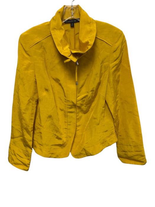 Lafayette 148 Size 10 Yellow Linen & Viscose Shoulder Pad Shimmer Zip Up Jacket Yellow / 10
