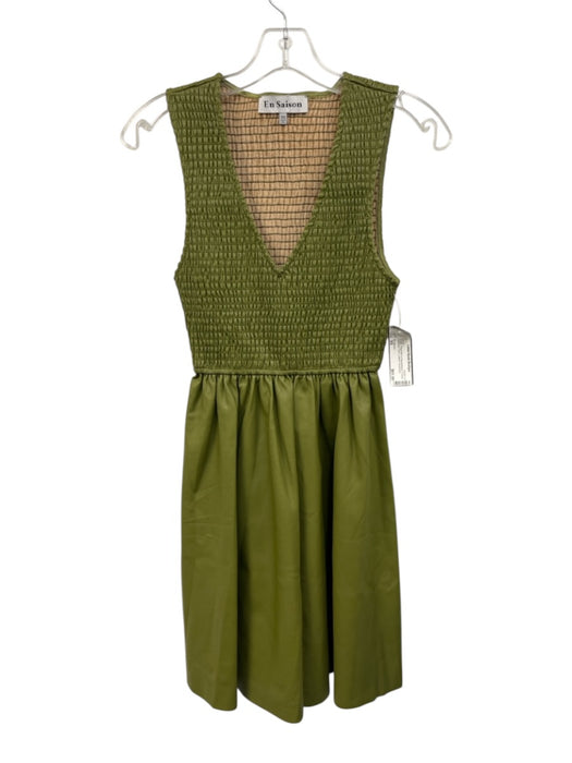 En Saison Size XS Green Polyester & Polyurethane V Neck Gathered Dress Green / XS