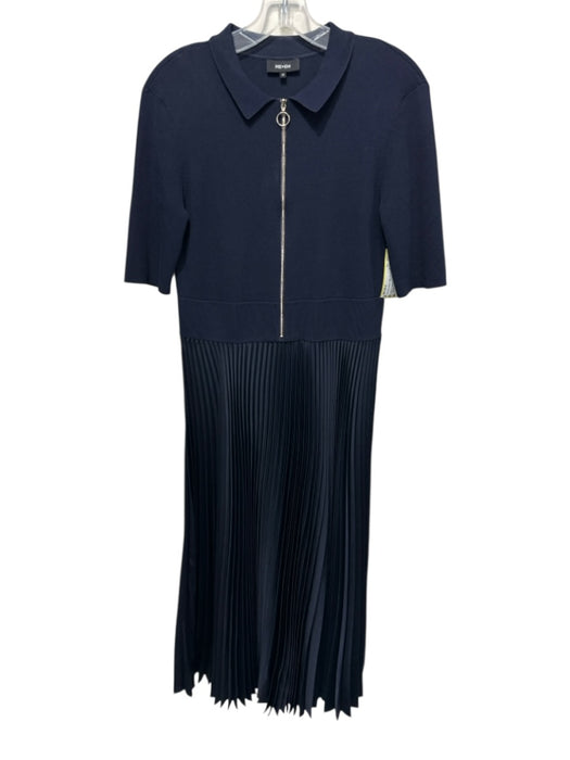 ME + EM Size 12 Navy Blue Collar Pleated Quarter Zip Midi Dress Navy Blue / 12