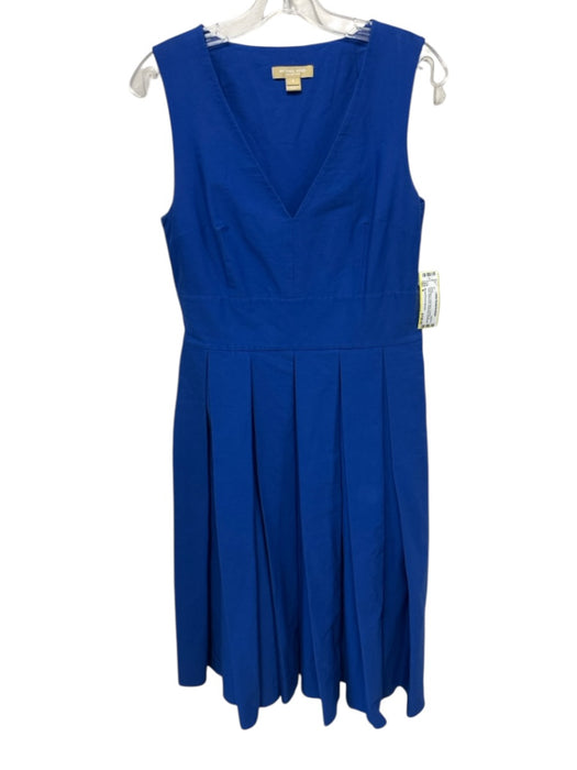 Michael Kors Collection Size 8 Royal Blue Cotton Blend Pleated V Neck Dress Royal Blue / 8