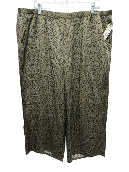 Eileen Fisher Size XL Green & Black Silk Blend Satin Geometric Elastic Pants Green & Black / XL