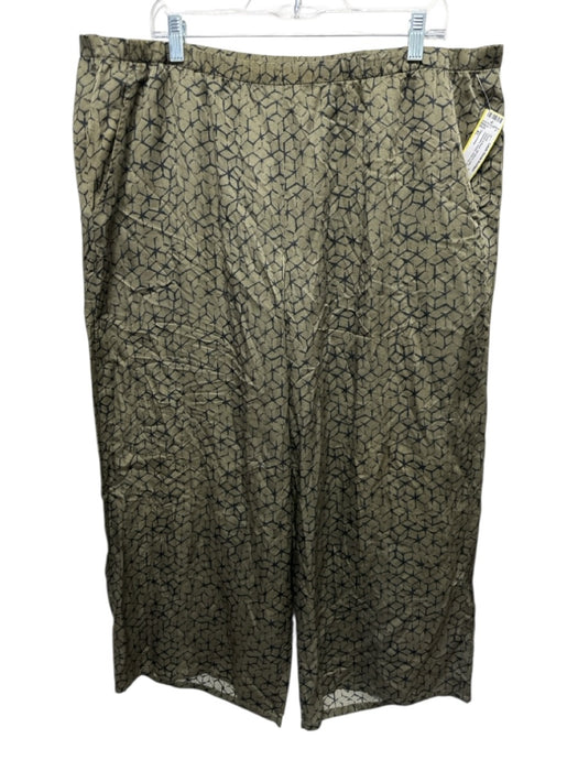 Eileen Fisher Size XL Green & Black Silk Blend Satin Geometric Elastic Pants Green & Black / XL