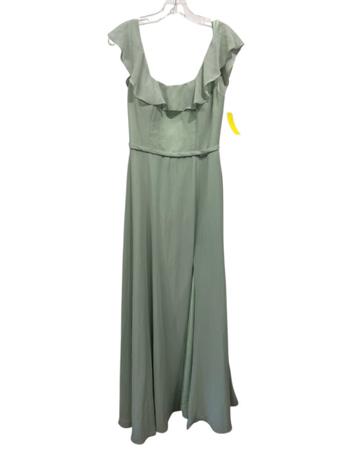 Azazie Size S Seafoam Green Polyester Chiffon Overlay Flounce Sleeve A line Gown Seafoam Green / S