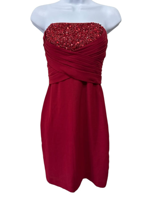 Badgley Mischka Size 0 Red Polyester Blend Beaded Criss Cross Strapless Dress Red / 0