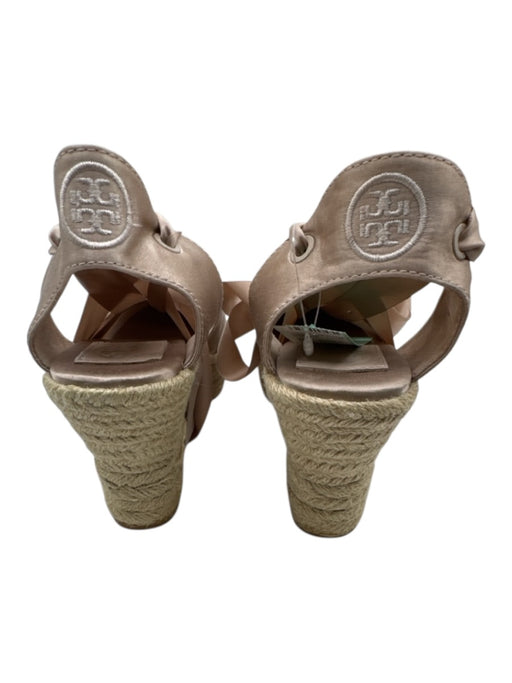 Tory Burch Shoe Size 9.5 Beige Satin Raffia Ribbon Ankle Wrap Wedge Espadrille Beige / 9.5