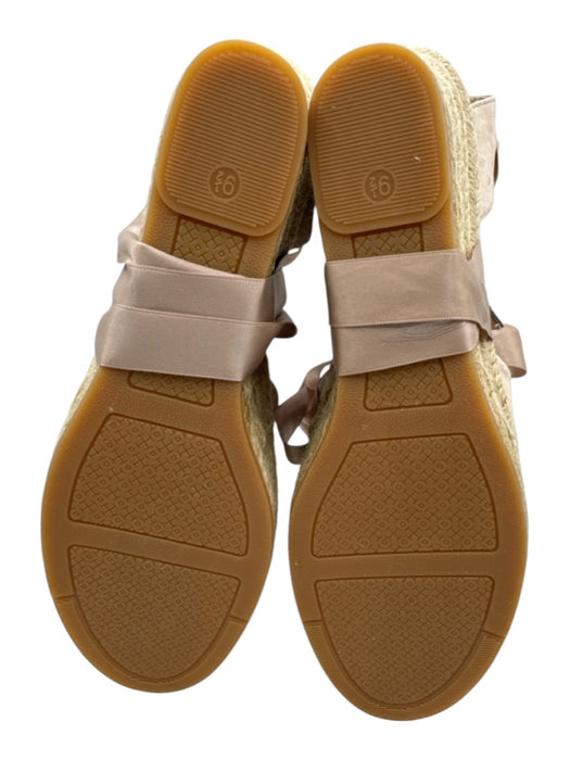 Tory Burch Shoe Size 9.5 Beige Satin Raffia Ribbon Ankle Wrap Wedge Espadrille Beige / 9.5