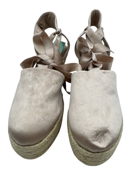 Tory Burch Shoe Size 9.5 Beige Satin Raffia Ribbon Ankle Wrap Wedge Espadrille Beige / 9.5