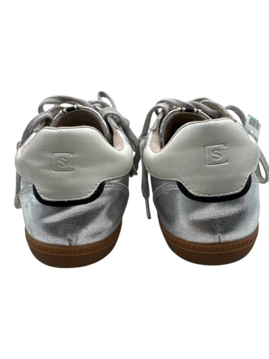 Shu Shop Shoe Size 9 Silver & Black Leather Upper Lace Up Striped Sneakers Silver & Black / 9