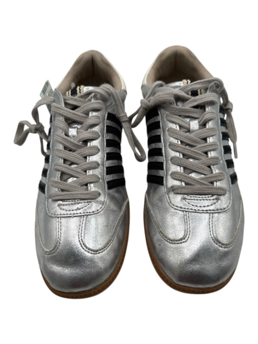 Shu Shop Shoe Size 9 Silver & Black Leather Upper Lace Up Striped Sneakers Silver & Black / 9